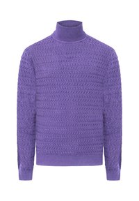 Maglione a collo alto viola con un design lavorato a maglia testurizzato. Presenta polsini e orlo a costine, realizzato in un tessuto morbido. Vestibilità classica.