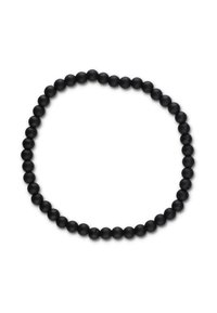 Zwarte kralenarmband gemaakt van matte bolvormige kralen. Eenvormige vorm, met een gladde textuur en een doorlopende cirkelvormige ontwerp.