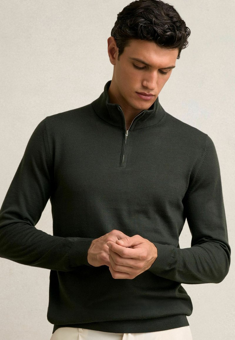 Reiss REGULAR FIT - BLACKHALL HALF-ZIP  - Pulover - dark military green