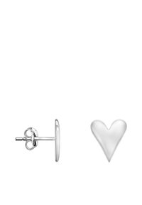 Orecchino a perno a forma di cuore in argento. Finitura liscia, superficie lucida e chiusura a perno. Design semplice con una morbida curvatura e dettagli minimi.