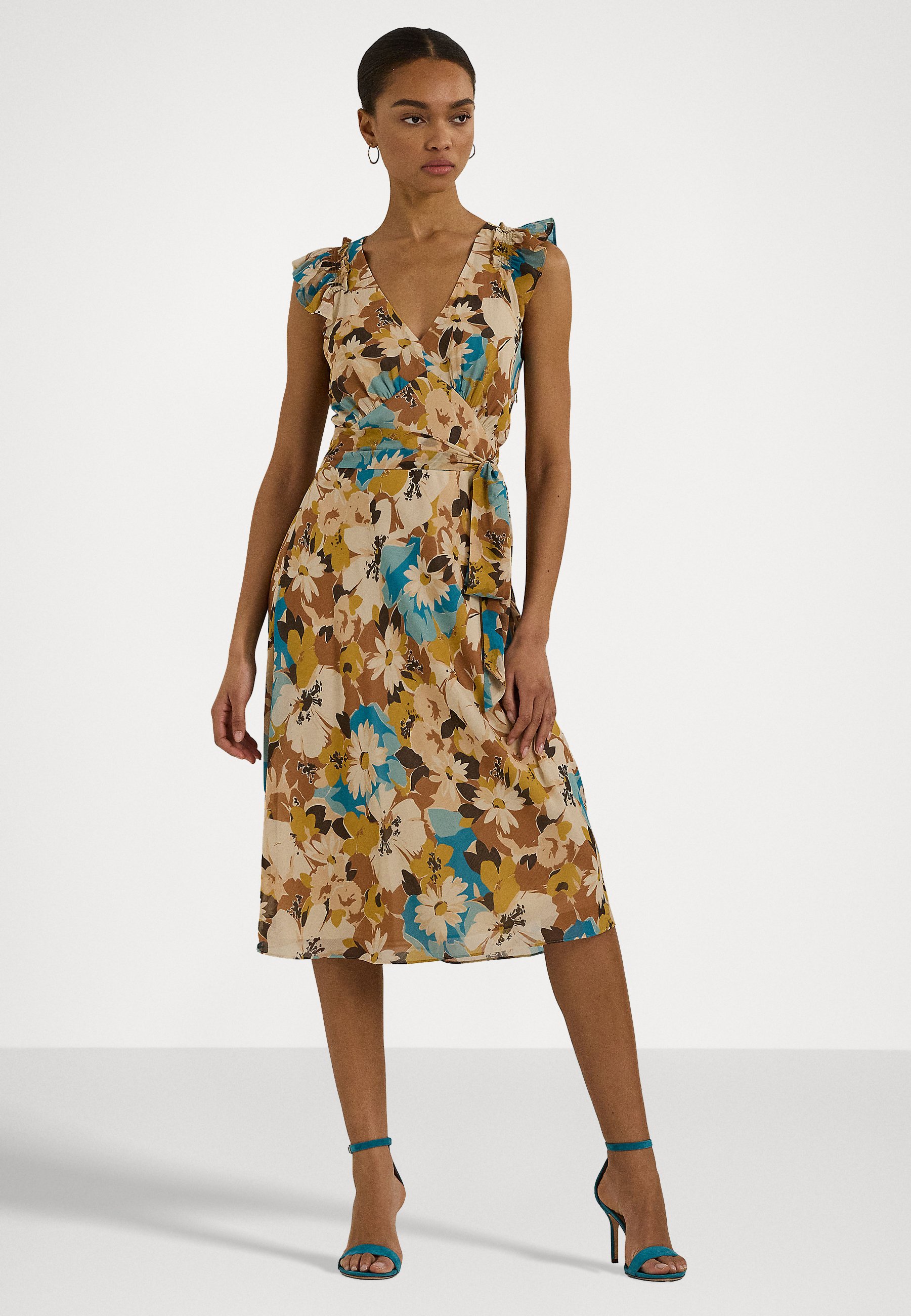 【LAUREN RALPH LAUREN】BELTED FLORAL CRINKLE ETTE DRESS Lauren Ralph Lauren FLORAL BELTED CRINKLE GEORGETTE DRESS