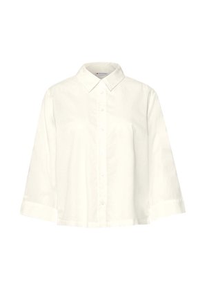 White cotton shirt with long sleeves, button-up front, and classic collar; smooth texture, slight sheen, and no visible patterns.