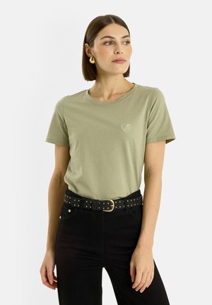 COL ROND CŒUR BRODÉ - Camiseta básica - kaki