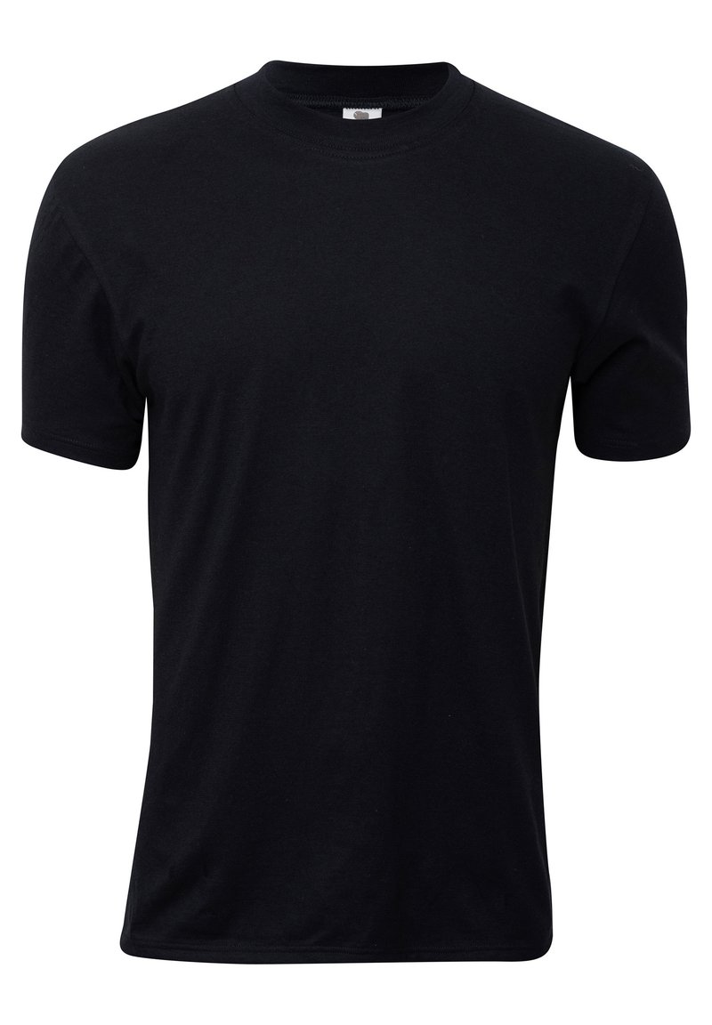Svart T-skjorte med korte ermer og rund hals. Laget av bomullsstoff, med en glatt tekstur og normal passform, uten mønstre eller aksenter.