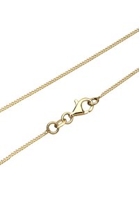 Guldfarvet metal kæde med et snoet design, der har en sikker lobsterlås og en glat overflade hele vejen igennem.