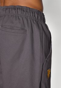 Grå shorts med elastisk midjeband och en liten broderad logotyp. Har en sidoficka och texturerat tyg.