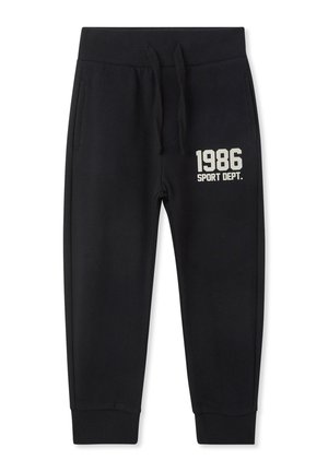 Pantaloni della tuta neri realizzati in misto cotone, dotati di vita a coste, coulisse, tasche laterali e logo stampato "1986 SPORT DEPT.".