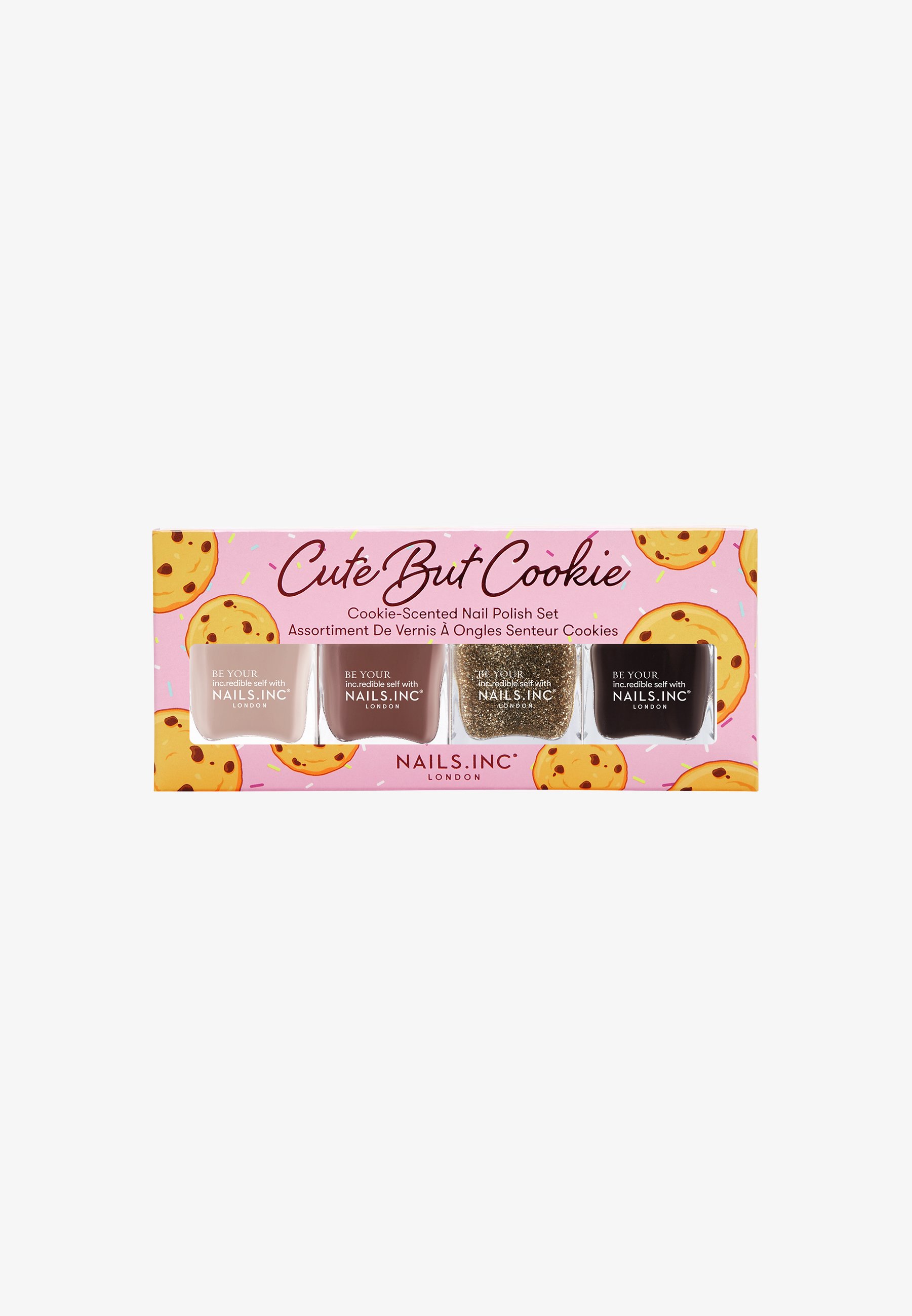 Nails Inc CUTE BUT COOKIE NAIL POLISH GIFT SET - Nagelverzorgingsset - chip  street – pink / nudebakers passage – chocolate brownsugar lane – gold  glitterbakery close – dark brown/meerkleurig - Zalando.nl