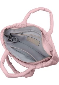 Borsa a spalla trapuntata rosa con due manici, dotata di un interno grigio con numerose tasche e chiusura con zip. Logo "STUDIO BERLIN" sulla fodera.