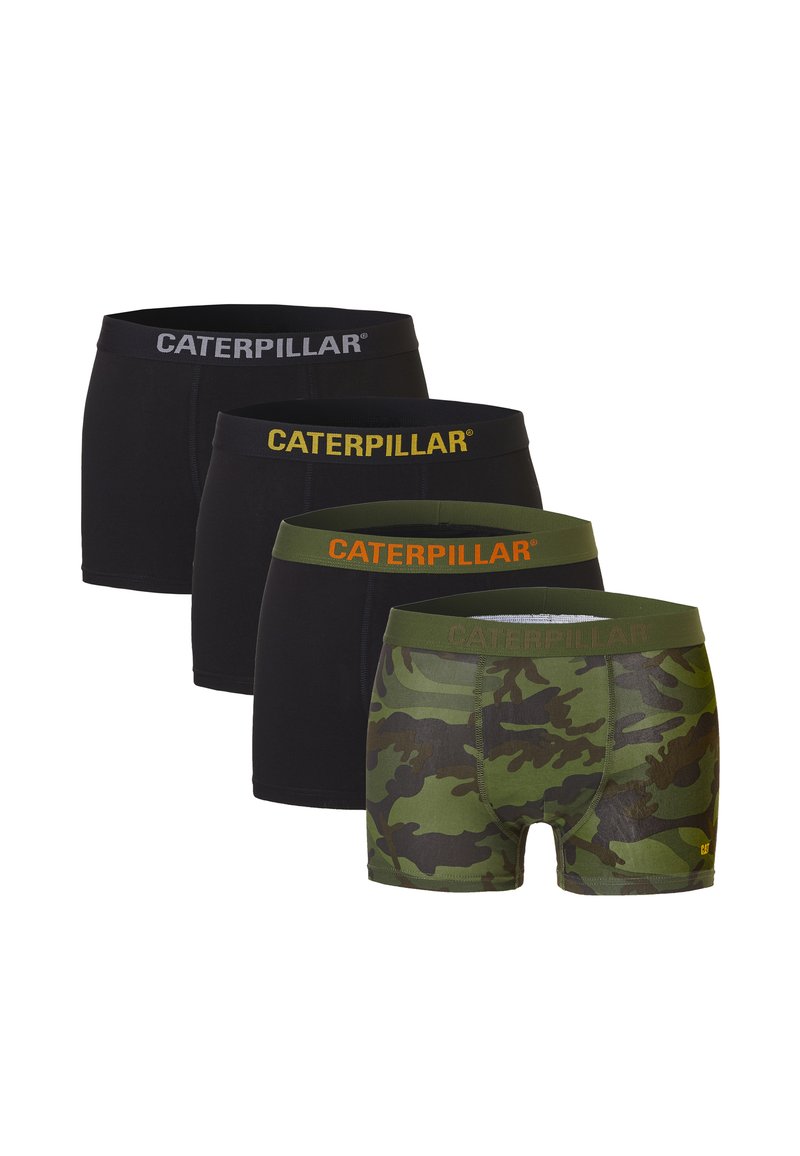 Vier paren herenharingen. Kleuren: zwart, donkergroene camouflage. Kenmerken: elastische taillebanden met het "CATERPILLAR"-logo in contrasterende kleuren.