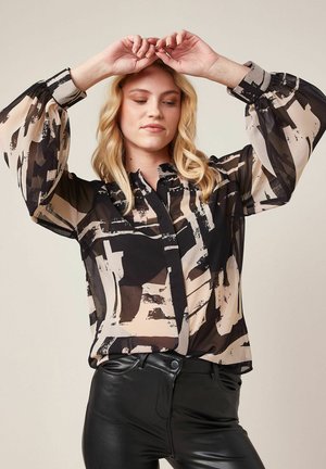 TRIM DETAIL BUTTON FRONT - Button-down blouse - black cream geo