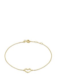 Gouden kettingarmband met een hartvormige hanger. De ketting is delicaat en heeft een karabijnsluiting voor een veilige bevestiging.