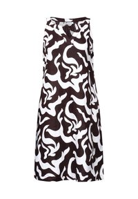 Robe midi sans manches à motif abstrait noir et blanc, col en V et coupe ample en ligne A.