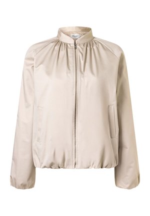 Licht beige jas met ritssluiting, geplooide kraag, lange mouwen, zakken aan de zijkant en elastische zoom.