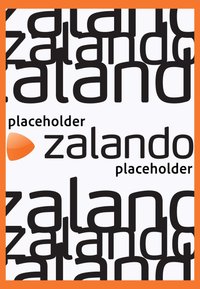 Diseño del logo de Zalando con textos de diferentes tamaños en negro sobre un fondo blanco, acompañado de un triángulo naranja como acento. Composición gráfica sencilla.