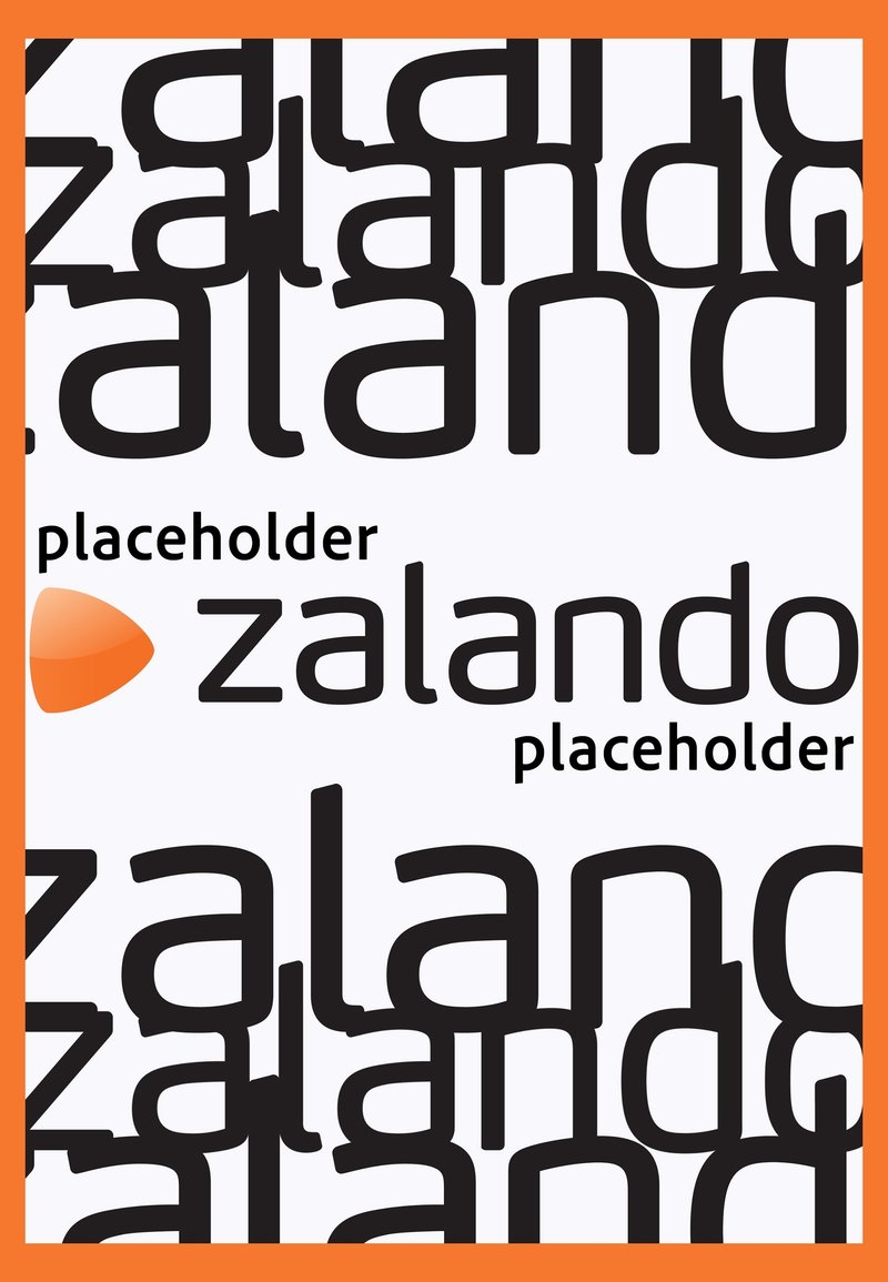 Diseño del logo de Zalando con textos de diferentes tamaños en negro sobre un fondo blanco, acompañado de un triángulo naranja como acento. Composición gráfica sencilla.