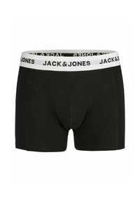 Boxer in cotone nero con un design aderente, dotati di un elastico bianco in vita su cui è scritto "JACK & JONES" in testo nero.