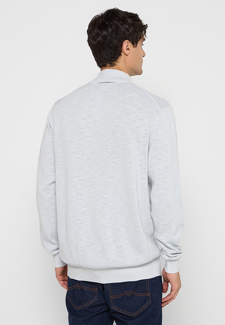 Helles graues Sweatshirt mit langen Ärmeln, gerippten Bündchen und Saum, weichem Material und schlichtem Design. Keine sichtbaren Logos oder Muster.