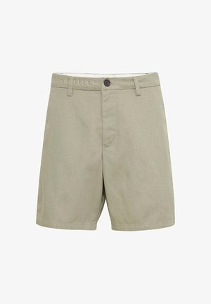 Lys olivengrønne shorts lavet af struktureret stof med knaplukning, bæltestropper og syet detaljer. Klassisk pasform med sidelommer.