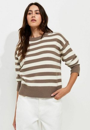 New Look, KNITTED NARROW STRIPE JUMPER - Jersey de punto - brown pattern