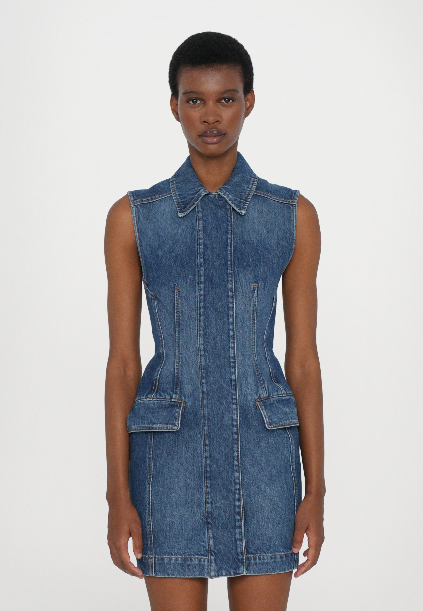 ワンピース Ron Herman 24SS Denim Sleeveless Dress Sportmax CARABO - Denim dress - navy/dark blue - Zalando