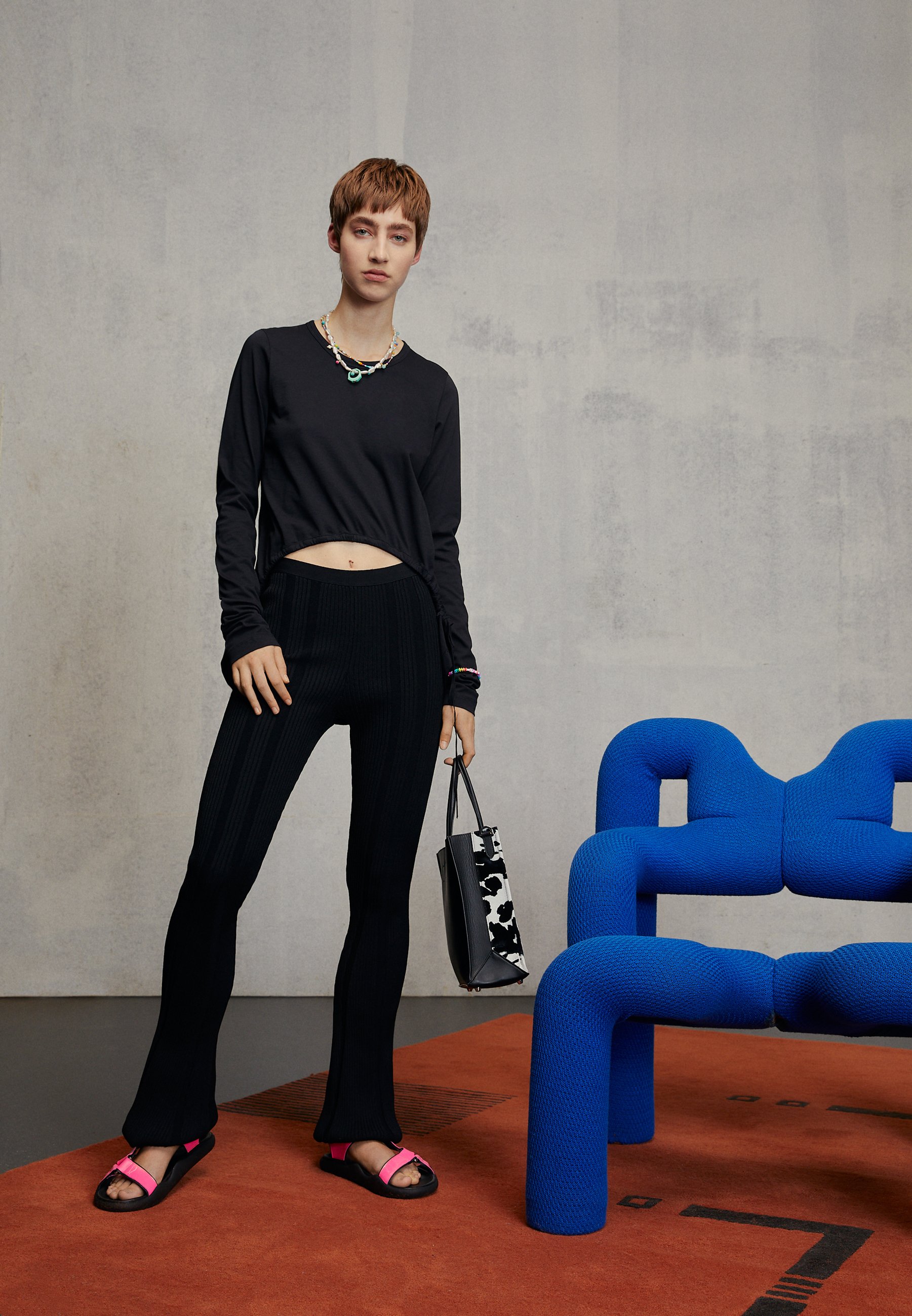 Pantaloni a palazzo a costine nero maglina - Sarangelini