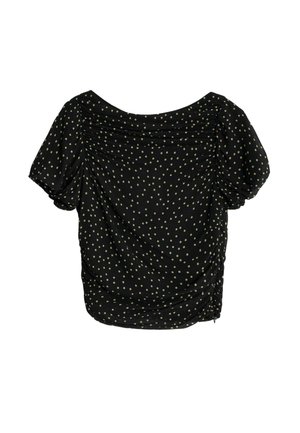 BHOEM, REGULAR FIT - MONOCHROME POLKA DOTS SHORT SLEEVE DRAPED CHIFFON TOP - Tričko s potlačou - monochrome