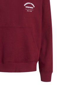 Felpa borgogna con tasca frontale, polsini e orlo a costine. Presenta il testo bianco: "Original Studio Daily Basics" sopra un piccolo logo.