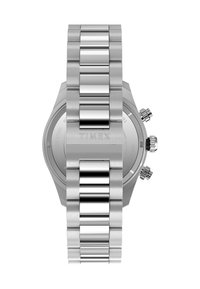 Nerūsējošā tērauda rokas pulkstenis ar pulētu un matētu saiti, kuram ir sešstūra korpuss un teksturēta kronšteinu regulēšanai.