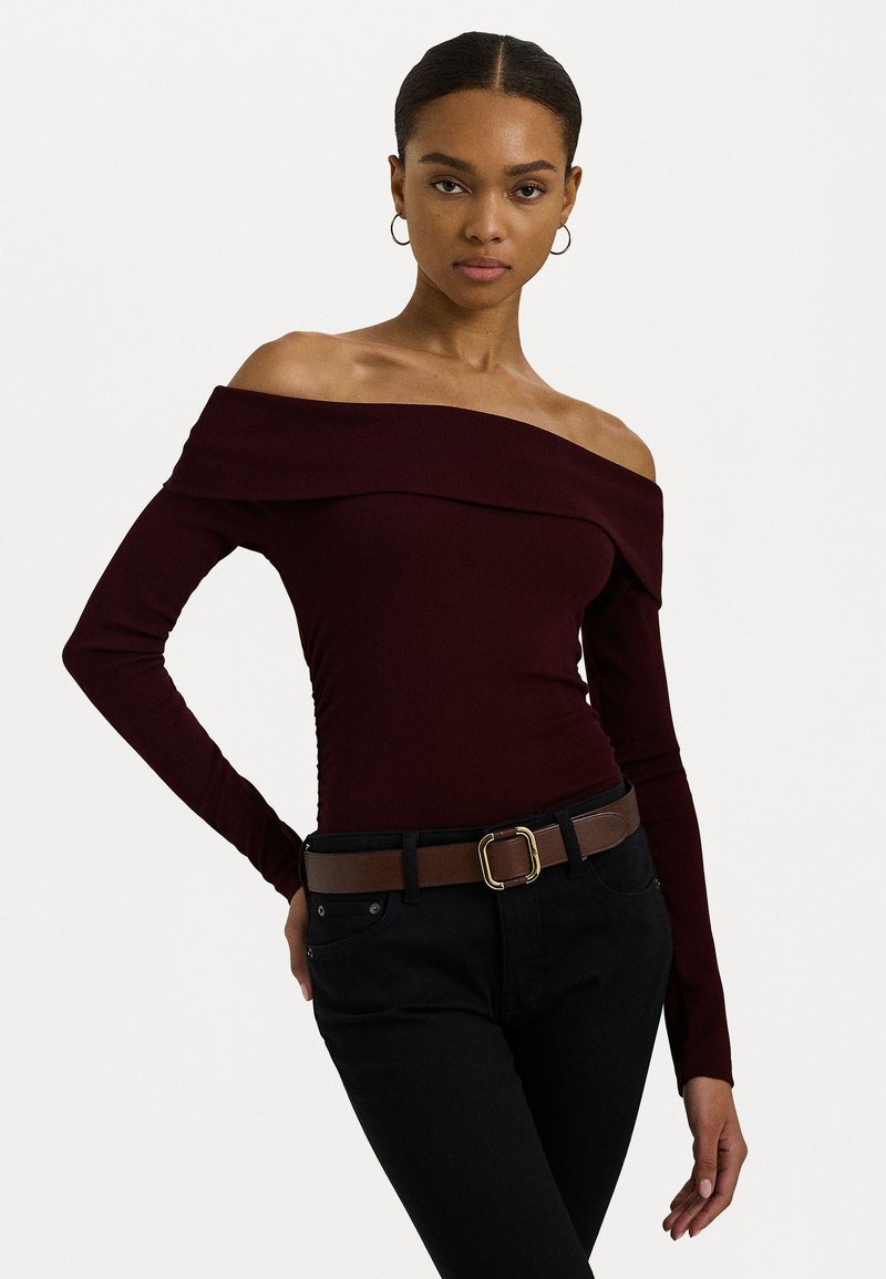 Lauren Ralph Lauren COTTON BLEND OFF THE SHOULDER TOP - Top dugih rukava - pinot noir