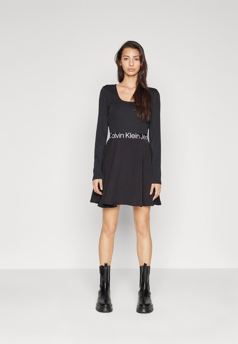 Calvin Klein Jeans LOGO ELASTIC LONG SLEEVE DRESS - Day dress - black -  Zalando.ie