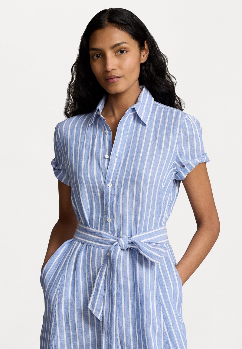 Polo Ralph Lauren - Belted Striped Linen Shirtdress - Blusenkleid - lake blue/white, Vergrößern