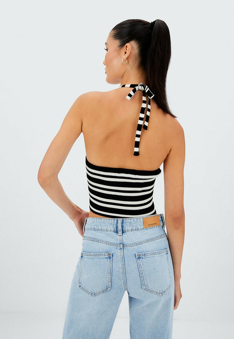 Damen T-Shirts | Stradivarius GESTREIFTES NECKHOLDER Top black/schwarz - OR14999 Damen T-Shirts | Stradivarius GESTREIFTES NECKHOLDER Top black/schwarz - OR14999