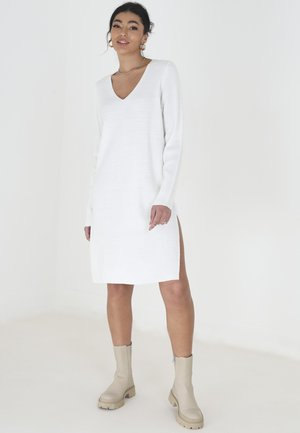 Brave Soul OVERSIZED V NECK RIB - Gebreide jurk - off white