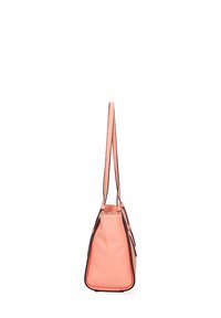 Borsa in pelle pesca con forma strutturata, manici lunghi e rifiniture nere a contrasto. Presenta una chiusura con zip e minimo hardware.