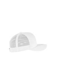 Gorra de béisbol blanca con parte trasera de malla, visera curva y cierre ajustable a presión. Diseño simple sin patrones ni acentos.