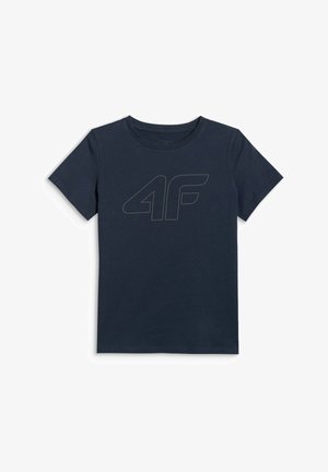 T-shirt bleu marine à manches courtes et col rond avec un logo tonal "4F" centré sur la poitrine.
