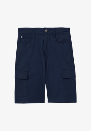 Morskie szorty cargo wykonane z bawełny, z bocznymi kieszeniami, zapięciem na guzik oraz prostym krojem z podwiniętymi mankietami. Wytrzymały i praktyczny design.