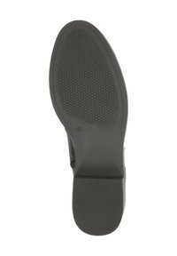 Suola nera di scarpa con un motivo di presa testurizzato, dotata di un'area della punta liscia e tacco piatto. Taglia contrassegnata come 4.5.