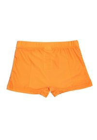 Shorts de bain orange en tissu lisse, présentant une coupe classique avec une taille élastique et des bords sans coutures.