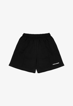 Fekete pamut rövidnadrág, rugalmas derékkal, oldalsó zsebekkel és fehér "PEGADOR" logónyomattal az elején.