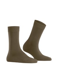 Braune Baumwollsocken mit einem gerippten Bündchen und glatter Textur. Knöchellanges Design, ausgestattet mit einer nahtlosen Zehenpartie für Komfort.
