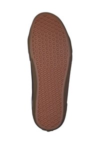 Suela de zapato de goma marrón con un patrón de diamante, que presenta una superficie texturizada y un tacón redondeado para mejorar el agarre y la estabilidad.