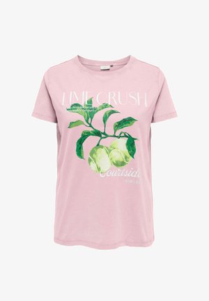 Vaaleanpunainen lyhythihainen t-paita, jossa vihreä limetin oksa ja valkoinen teksti "Lime Crush" ja "Courtside fruit club."