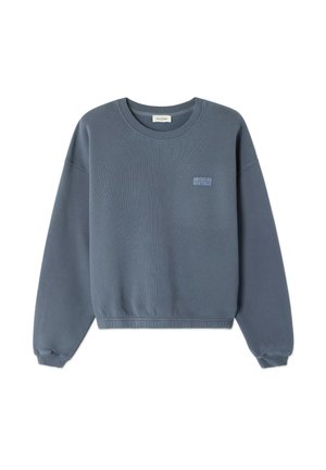 Sweatshirt in cotone blu con scollatura rotonda, polsini e orlo ribattuti. Presenta un piccolo logo "American Vintage" in una tonalità più chiara sul fronte.