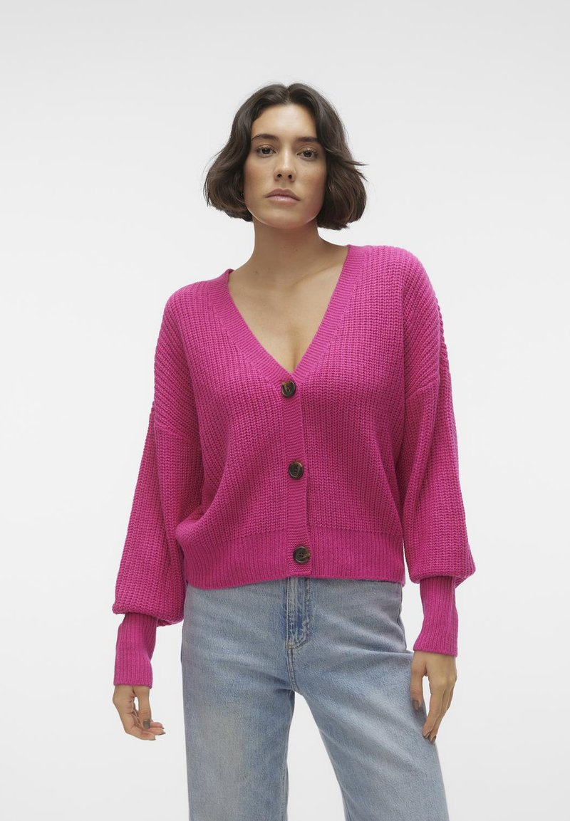 Vero Moda VMLEA V NECK CUFF - Kardigan - pink yarrow