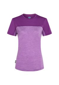 T-shirt à manches courtes dans deux nuances de violet, avec un tissu texturé comportant une partie supérieure lisse et une partie inférieure légèrement chinée.