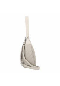 Borsa a tracolla grigia chiara in pelle, con design trapuntato, tracolla removibile, chiusura con zip e accessori in metallo color argento.