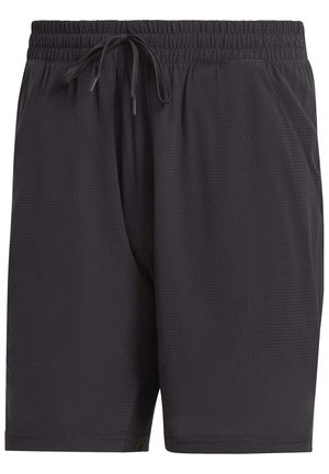 Schwarze Shorts mit elastischem Bund, verstellbarem Kordelzug und Seitentaschen, gefertigt aus leichtem, strukturiertem Stoff.