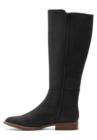 Bottes noires montantes en cuir lisse, dotées d'une fermeture éclair latérale et d'un panneau élastique, avec un talon bas empilé et un bout arrondi.